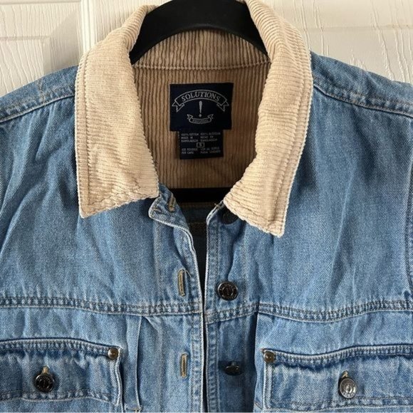 Vintage Solutions! Original Denim Jean Vest Corduroy Collar, Sz Small - Picture 3 of 16